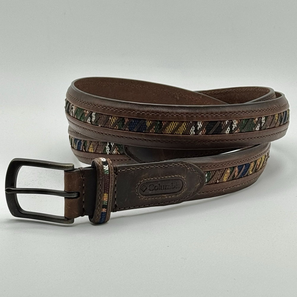 Southwestern Woven Leather Belt Brown Genuine Leather Columbia Size 46 Vintage